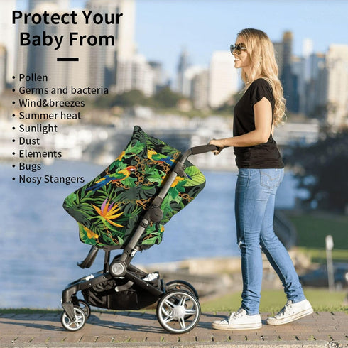 Schgap Flowers Macaw Car Seat Covers for Baby, Nursing Cover Breastfeeding Baby Carrier Covers Carseat Canopy