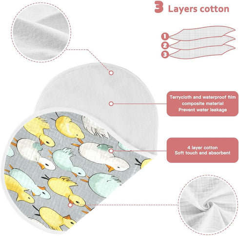 Bulletgxll Set 4, Cute Ducks Unisex Baby Burp Cloths of Soft Absorbent Organic Cotton Muslin Burping Cloths for Newborn