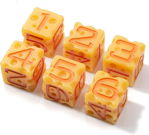 Cheese D&D D6 Dice Set (Light-Yellow & Orange Nacho Color) with Swiss Holes | 6 Piece D6 Polyhedral Resin Set