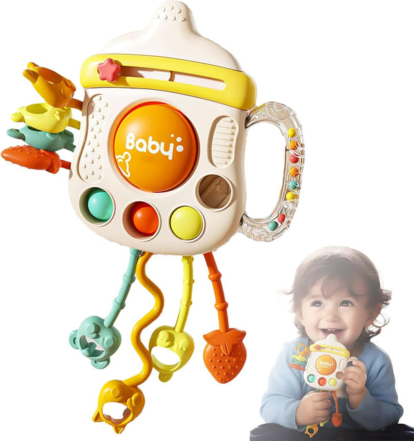 XXEDSPTY Montessori Baby Sensory Toys for 6-12 Months, Silicone Pull String Teething Toy,