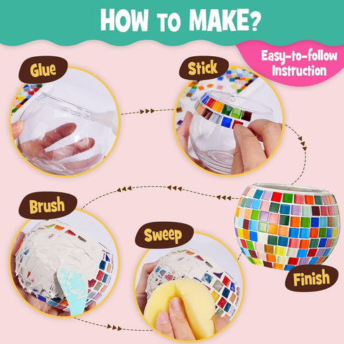 8-12 6 7 8-12 Glass Mosaic Candle Holder Kit - DIY Mosaic Kits for Adults & Crafts for Girls - Arts and Crafts