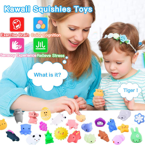 YAWEVEAY 100Pcs Mochi Squishy Toy Individually Wrapped Squishy Toys for Kids Party Favors, Kawaii Squishies Animals