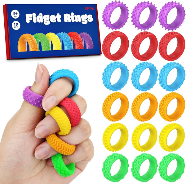 Silicone Fidget Rings for Kids - 18 Pack Sensory Chew Toys for