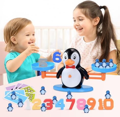 BAKAM Penguin Balance Scale & Number Counting Blocks, Montessori Math Games for Kids Ages 3-7
