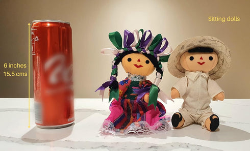ALKIMIA INC Mexican Handmade Traditional Rag Couple Dolls, 7 inches - Pink & White