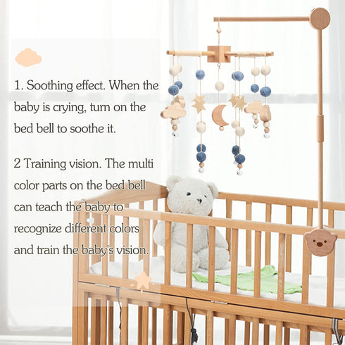 Boho Baby Crib Mobile Decor - Wooden Moon and Stars Nursery Mobiles with Cloud for Bassinet Starry Night Handmade Soft
