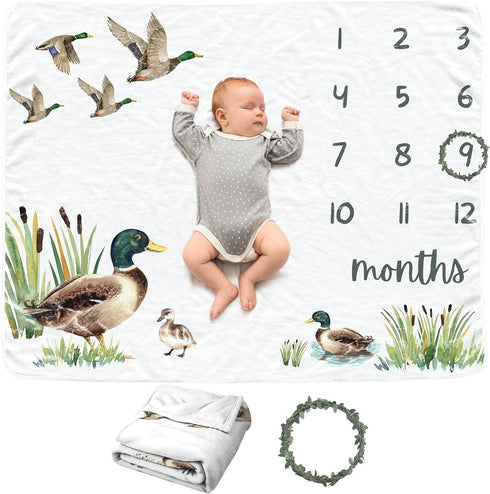 Mallard Duck Baby Monthly Blanket for Boy & Girls, Newborn Month Blanket,