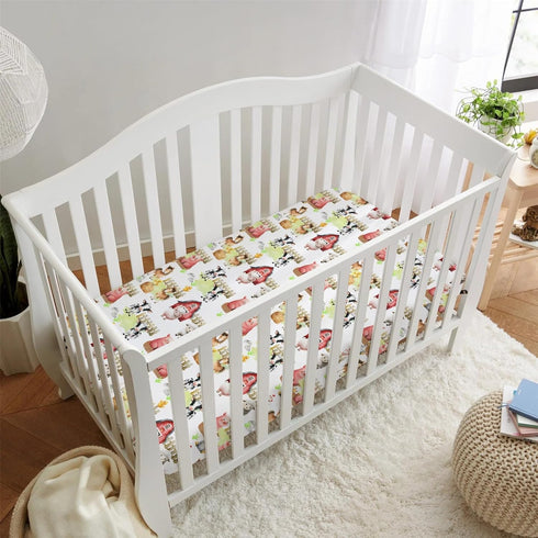 52" 28" HawSkgFub Farm Animal Life Barn Fitted Standard Crib Sheet for Baby Boy Girl, Neutral Cow Horse Pig Sheep