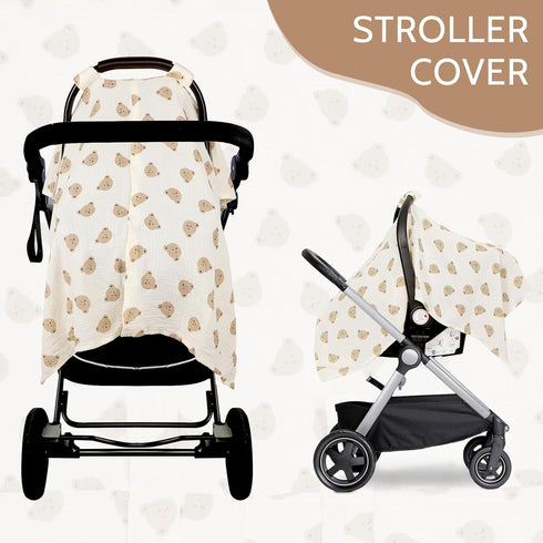 Summer Car Seat Cover Baby Girls Boys, Cotton Baby Car Seat Cover for Carseat, Comfortable Muslin Nursing Cover, Soft