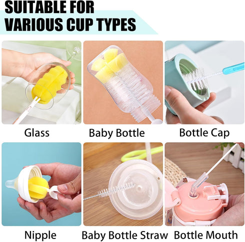 6-Piece Set 2PCS 2PCS Baby Bottle Cleaning Brush Detachable Sponge Bottle Brush, Nylon Milk Bottle Brush, Nipple Brush