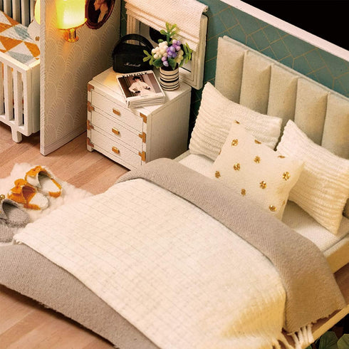 GuDoQi DIY Miniature Dollhouse Kit, Tiny House with Furniture and Music, 1:24 Scale Crafts Gift