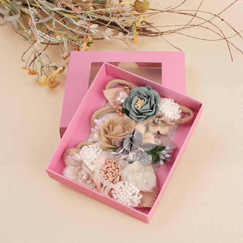 VOBOBE Baby Girl Nylon Headbands, Infant Flower Elastic Hair Band Bows Wraps, Pack of 3 (A-Beige)
