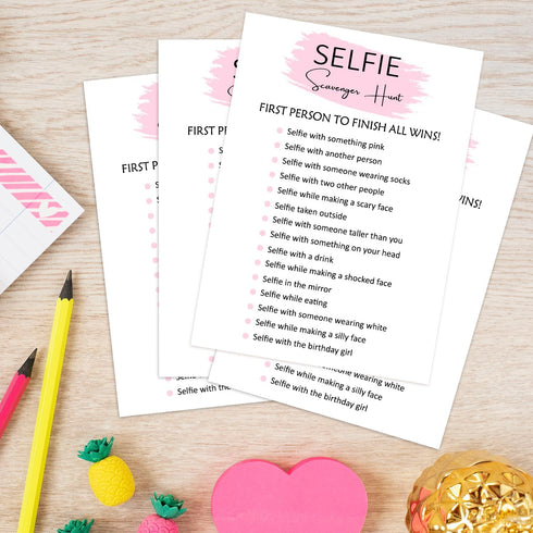 Birthday Party Game - Selfie Scavenger Hunt - Set of 20 Cards for Teen Girls Birthday Activity Supplies