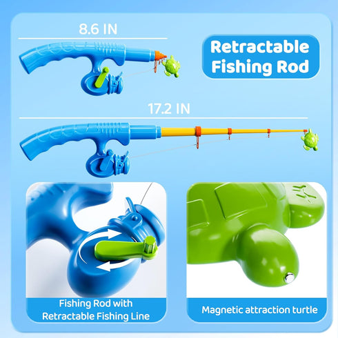 LILYBUDS 3-5 4-8, 3 4 5 6 7 8 Magnetic Fishing Game Toys for Kids Toddlers Water Table Bathtub Toys with Pole Rod Net
