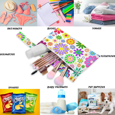 visesunny 2Pcs Colored Little Flower Wet Bag with Zippered Pockets Washable Reusable Roomy