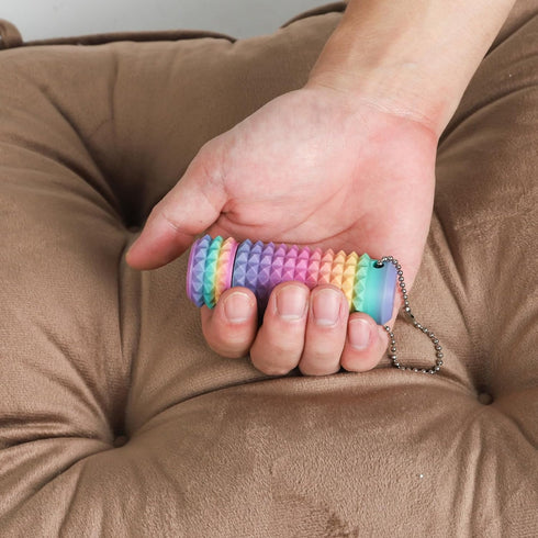 Kemuchy 3D Rainbow2) Little Ouchies Pain Stim Fidget Toy, Printed Pocket Spiky Keychain with Clicker Button Spinner