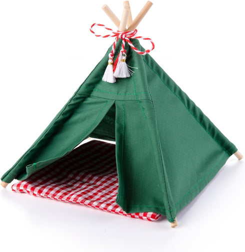Minamzee 1:12 Dollhouse Camping Bed Tent, Mini Green Cloth Tent with Carpet, Miniature Outdoor Furniture Accessories