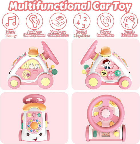 Toddler Toys for 1+ Year Old Girls - Music Learning Toys with Car, Sound, Lights, Multi-Functional Birthday Gift