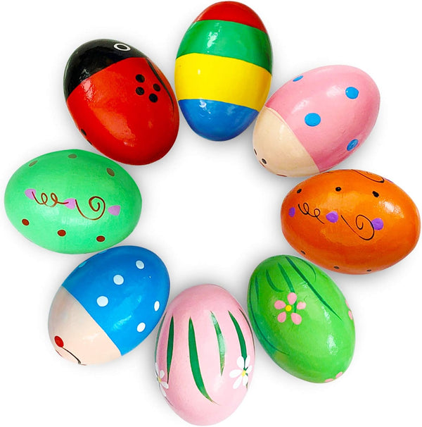 8 PCS Easter Wooden Eggs Shakers, Musical Instruments Decorations, Maracas Craft for Kids, Basket Stuffers