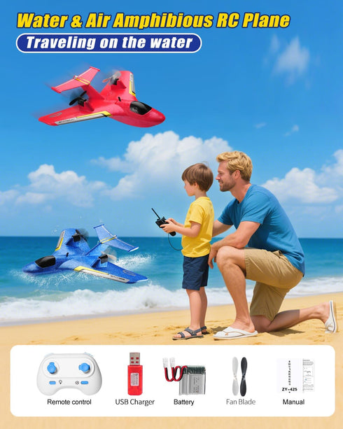 2.4Ghz 8-13 Gyro/Lights/2 ANTSIR Remote Control Airplanes for Kids RC Water Plane Gifts for Boys Age Year Old Easy