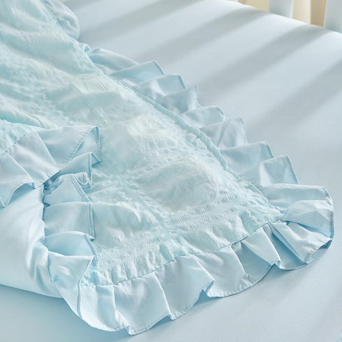 Set Ruffled Crib Bedding Baby Boho Quilted Comforter with Fitted Sheet and Bed Skirt - Cute Soft Breathable Seersucker