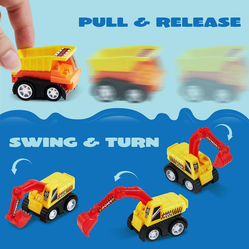 JOYIN 12-Piece Mini Construction Car Set, Plastic Non-Riding Toy Vehicle for Imaginative Play and Parties