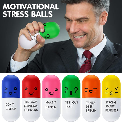 Pharmacy(24 Woanger Vitamin Pill Stress Ball Pill Shaped Foam Motivational Stress Ball for Adults with Smiling Face