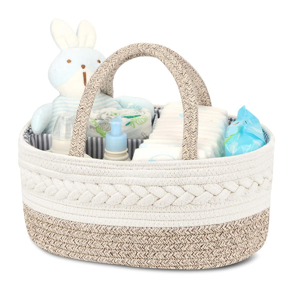Maliton Diaper Caddy Organizer for Baby - Cotton Rope Gift Basket, Portable Nursery Storage for Baby Stuff
