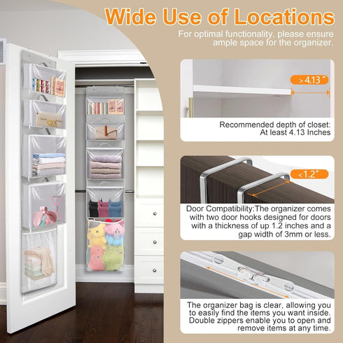 4 Closet Woodoulogy Hanging Toy Storage over Door, Block Stuffed Animal Organizer Idea with Removable Case Bag, Bi-Fold