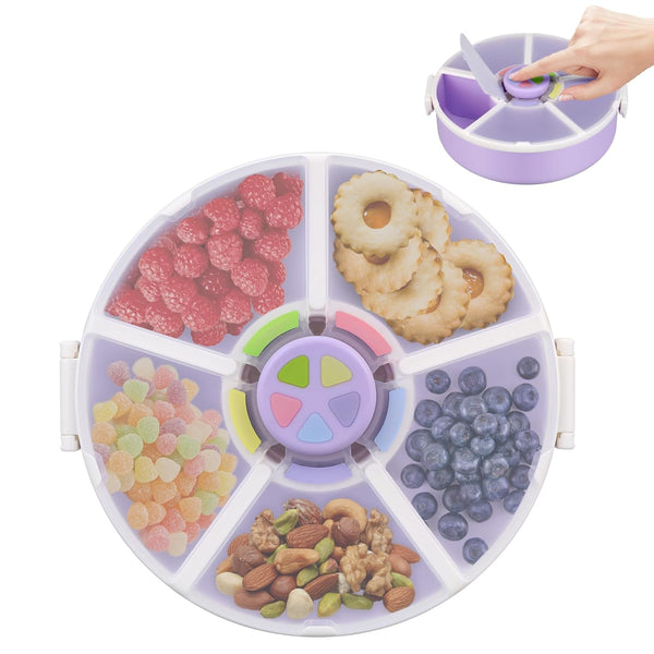 Pawtong Snack Rotator Container Reusable Snack Box with 5 Compartment Dispenser and Lid,