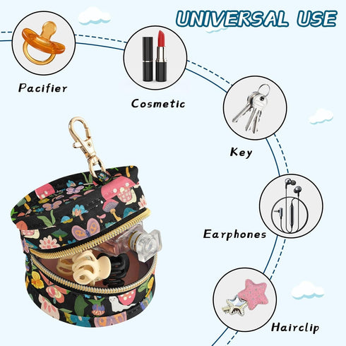 YETTASBIN Cute Snails Portable Pacifier Holder Case with Metal Hook Buckle & Zipper for Diaper Bag and Stroller