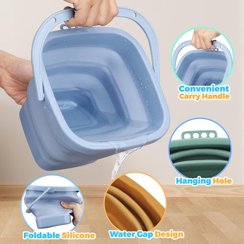 LNCOJOLM 3PCS 3L Summer Collapsible Bucket Sandbox Kit Castle Mold Building Snow Toys for Kids, Foldable Beach Bucket