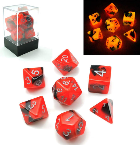 Bescon Two-Tone Glow-in-The-Dark Polyhedral Dice Set, Luminous RPG Dice Set d4 d6 d8 d10 d12 d20 d% Brick Box Pack