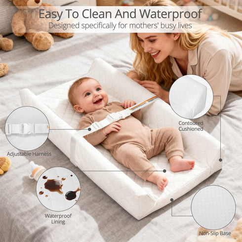 32x16 Inch Waterproof Baby Changing Pad, Non-Slip Wipeable Diaper Changing Mat with Safety Strap Infant Diaper Change