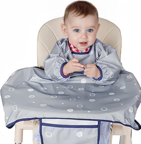 Baby Feeding Coverall Bib with Long Sleeves, Attaches to Highchair and Table, Weaning Bibs