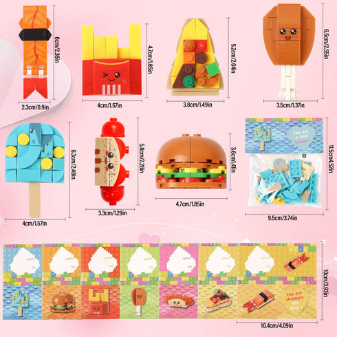 SKINOSM 28 7 Set Valentine's Day Cards for Kids - PCS Dessert Block Valentines Day Gifts, Cards with Designs Block