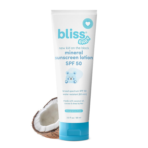 Bliss Baby Sunscreen, Premium SPF 50 Sunscreen Mineral Lotion, Natural Zinc Oxide,