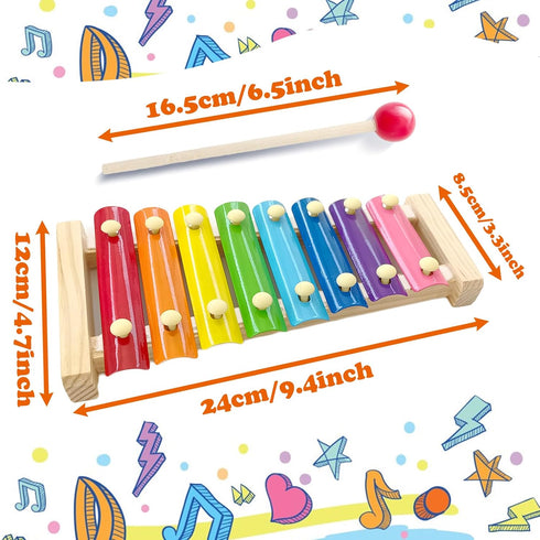 Wooden Xylophone for Kids, Toddler Toy with 2 Mallets, 8 Diatonic Keys for Educational Gifts