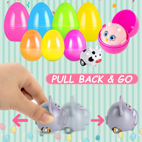 12 Pack LovesTown Prefilled Easter Eggs with Cars Toys, for Egg Hunt Game, Kids Easter Basket Stuffers & Party Favors