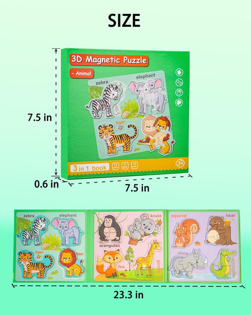 Animal Activities Toy Wooden Jigsaw Puzzles Book for Boys & Girls 2-4, Magnetic Puzzles for Toddlers 1-3, Travel