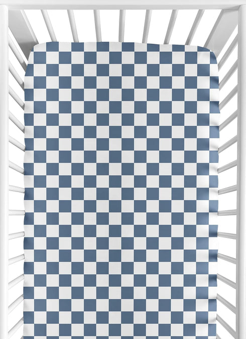 Sweet Jojo Designs Fitted Baby Crib Sheets (Blue and White Gingham Checkered)