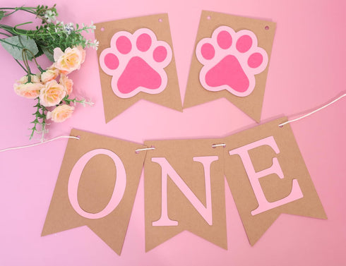 1st Dog Puppy One High Chair Banner - Puppy Paw Print Birthday Highchair Banner, Puppy Animal First Birthday Party