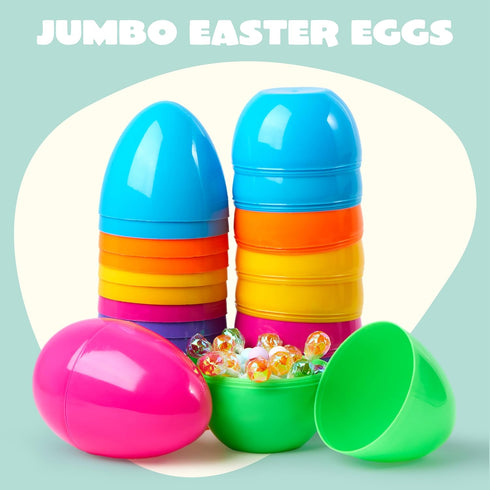 12 6 Inches JOYIN Pcs Large Plastic Easter Eggs, Colorful Jumbo Eggs Fillable for Easter Themed Hunt Basket Stuffers