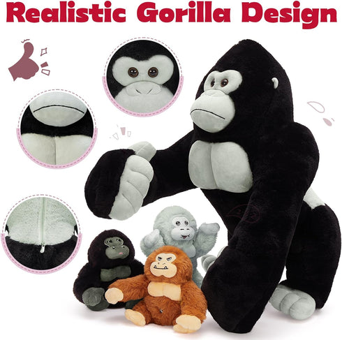 19.6" MaoGoLan Giant Gorilla Stuffed Animals - Large Plush Gorilla with Babies, Soft and Cuddly Companion Toy Gifts