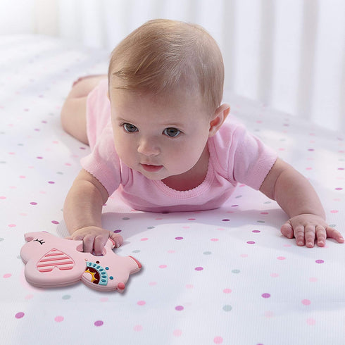 Soft Pink Elephant Teether Toy for Babies, 3-6/6-12 Months, Silicone Teething Toy Gift for Girls, Gum Massager