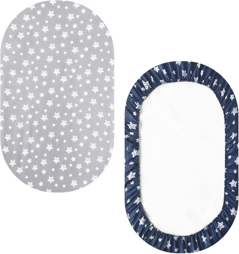 Set 4 Pack Bassinet Sheets for Baby Boy, Universal Fit for Oval, Hourglass and Rectangular Mattress, Navy