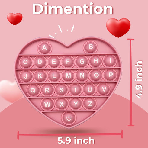 Pink Heart Shaped Pop Bubble Fidget Toy, Valentines Sensory Toy with Letters & Numbers for Kids