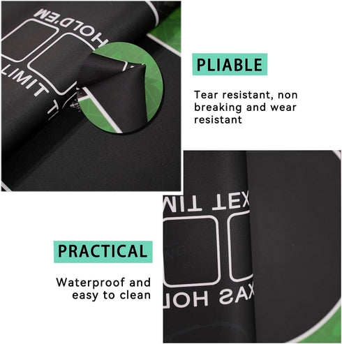 71" x 35" Poker Mat for Table - Smooth Water Repellent Surface, Nonslip Rubber Bottom, Green, Easy to Roll Up