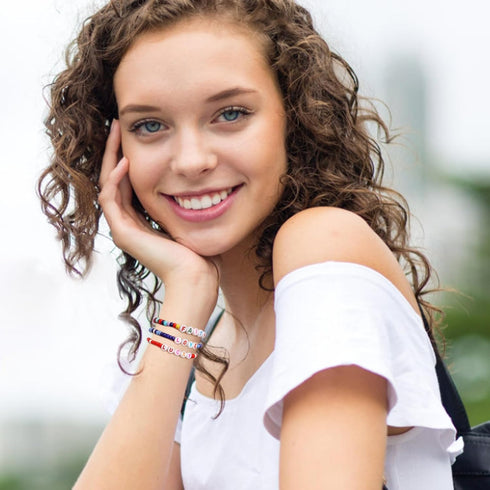 20 Pcs Colorful Friendship Bracelets for Teen Girls, Preppy Letter Beaded Stretch Jewelry Set