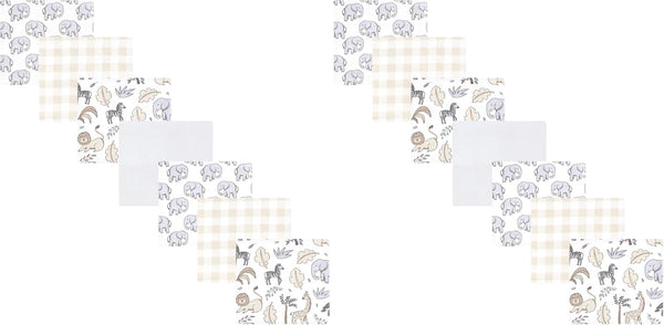 Hudson Baby Unisex Baby Cotton Flannel Receiving Blankets Bundle, Neutral Safari, One